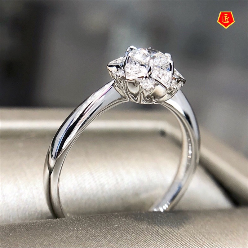 [Ready Stock]Luxury Flower Ring Full of Diamonds Simple and Elegant