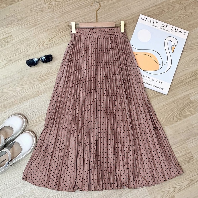 SKIRT PLISKET FULL MOTIF / POLKA SKIRT ROK PLISKET MOTIF POLKADOT ROK PLISKET POLKA POLKADOT SKIRT PLEATED MAYUNG PREMIUM/rok plisket premium rok panjang skirt rok