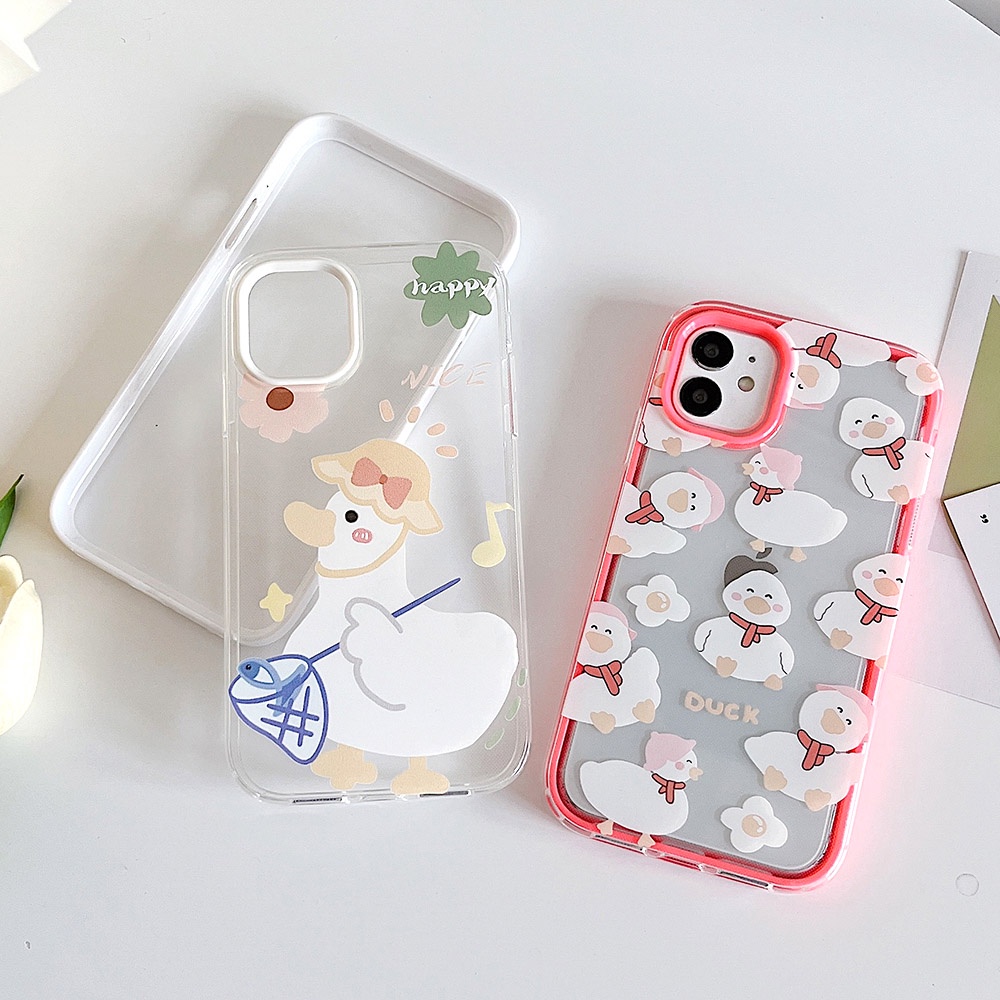 Soft Case TPU Motif Lukisan Bebek Untuk iPhone 13 12 11 Pro Max X XS Max 7 8 6 6S Plus XR