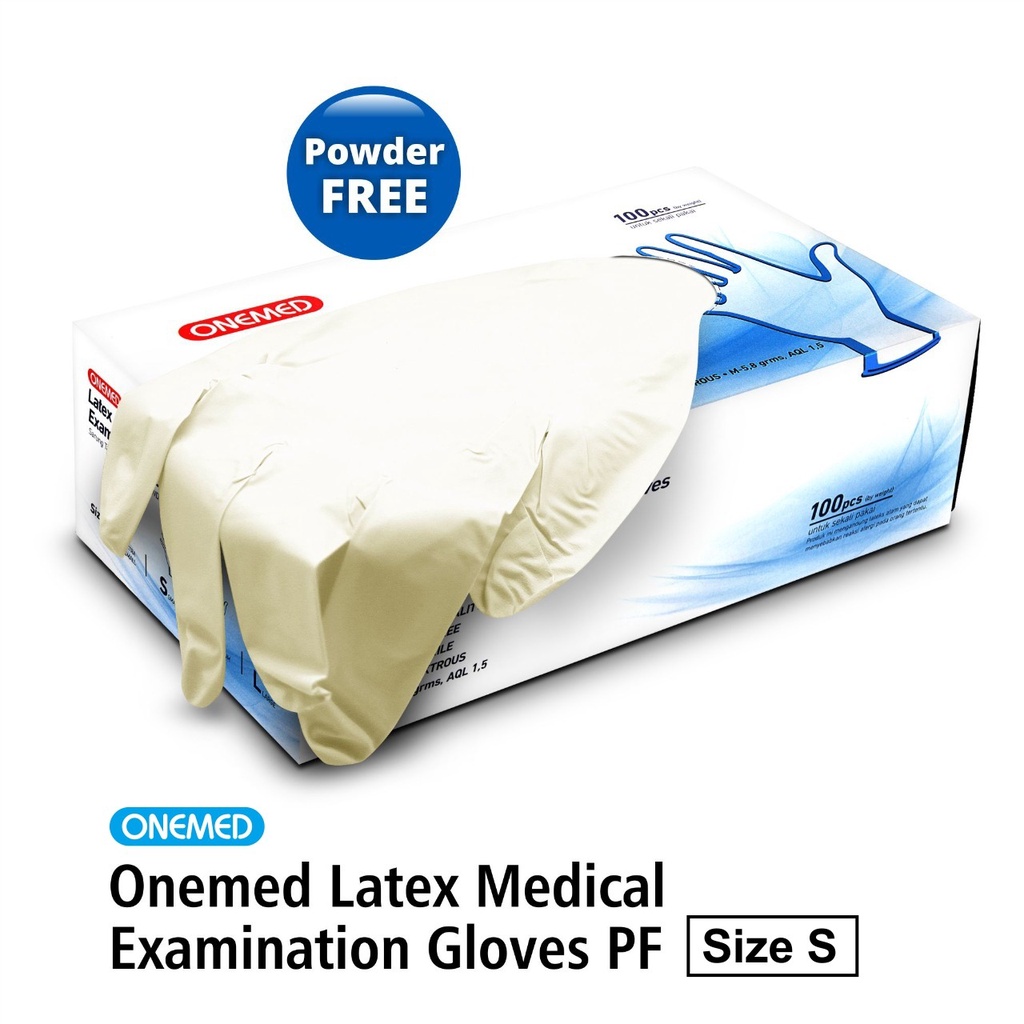 Sarung Tangan Latex Onemed Exam Glove Powder Free Putih Box isi 100 S OJ2