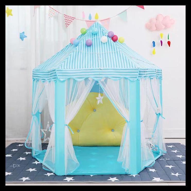 TERMURAH TENDA CAMPING LIPAT UNTUK ANAK-ANAK 2-3 ORANG MODEL CASTLE LUCU - Biru