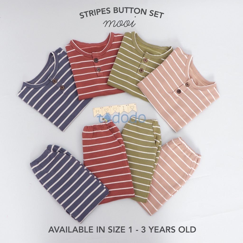 Baju Bayi Setelan Anak Lengan Pendek Celana Panjang Mooi Stripes Button Set 1 - 5 Tahun