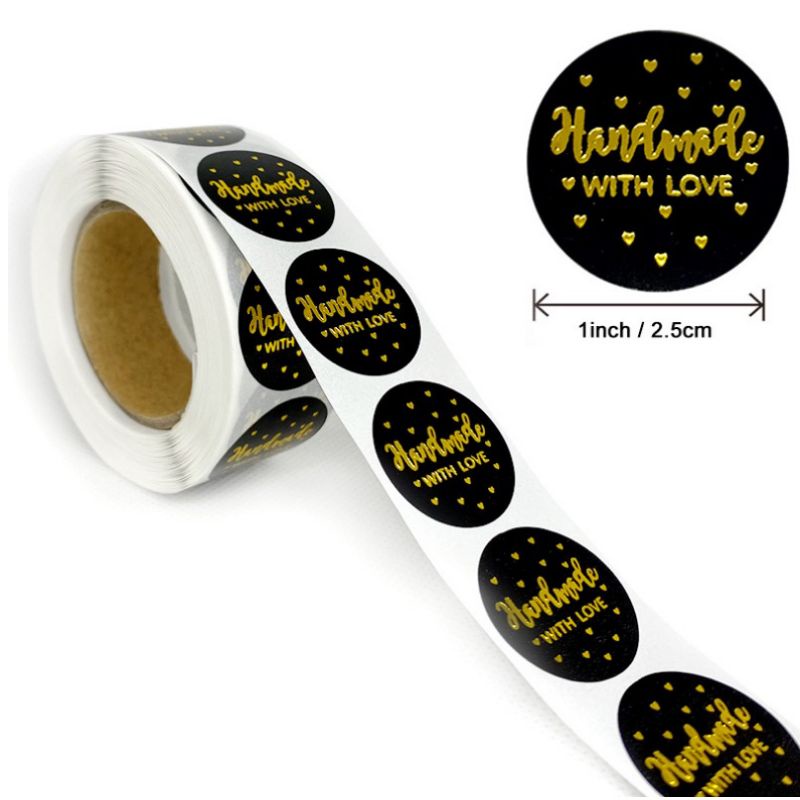 

Sticker Handmade With Love Black Gold Hitam Emas Stiker Makanan Bakery 500pcs