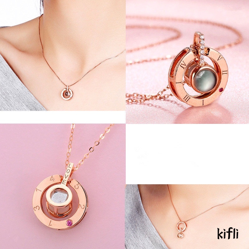 Kalung Titanium,Premium Rantai Liontin Necklace Proyeksi,I Love You,Untuk Hadiah,Wanita Aksesoris