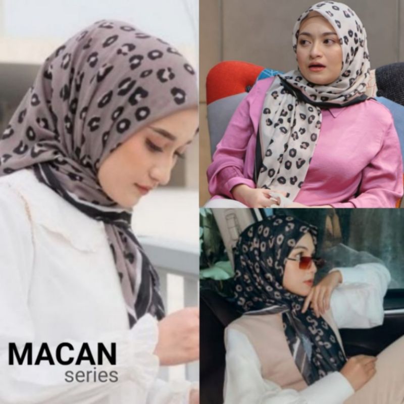 HIJAB SEGI EMPAT VOAL MOTIF LASERCUT PREMIUM TERBARU BEST SELLER / HIJAB LEOPARD / Macan series