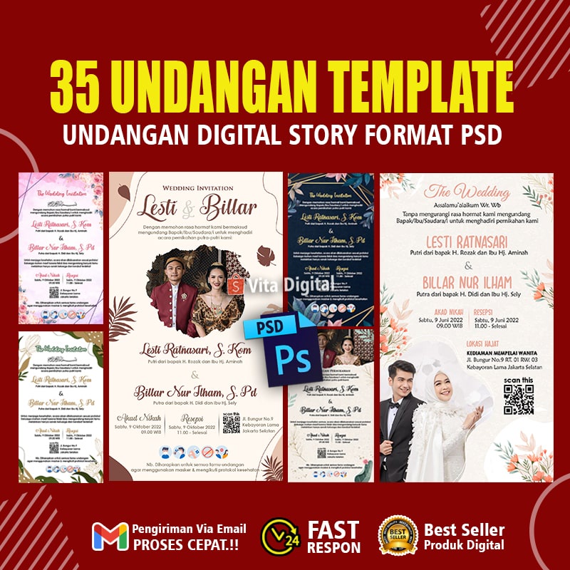 Template Undangan Digital Story Wedding Rustic Format PSD