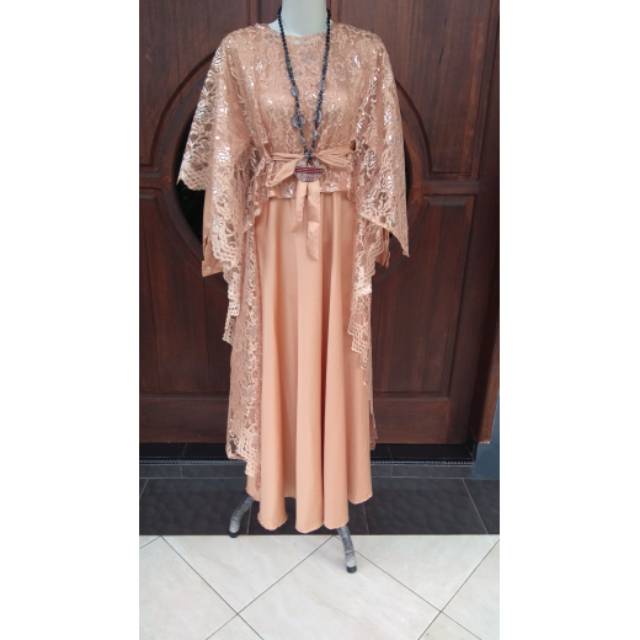 Set gamis long Cape brokat Metalik