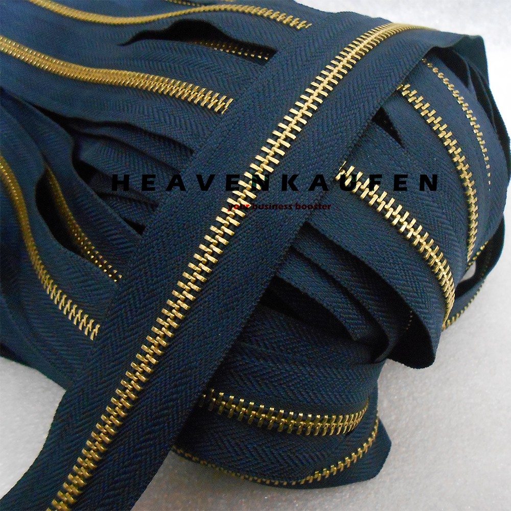 Resleting Zipper Best Type Gigi Besi No 5 Biru Navy Dongker - Gold Emas Harga Per Meter