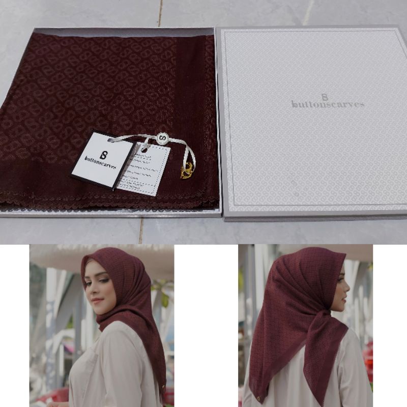 SIAP KIRIM Tapis Square Buttonscarves Spiced Apple Voal