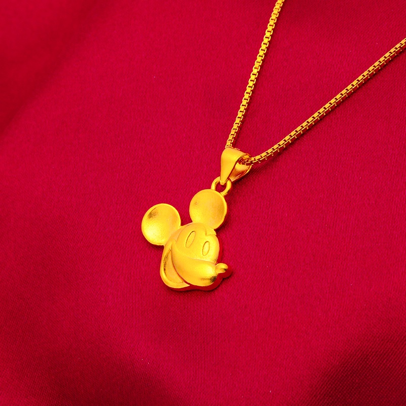 Goldkingdom Kalung Rantai Emas Asli Kadar 375 Dengan Liontin Mickey Mouse Untuk Wanita