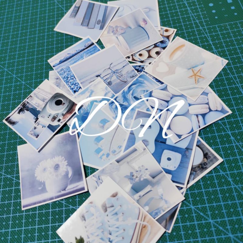 

Stiker kertas glossy photo vintage biru 20pcs sticker kertas gambar photo warna biru