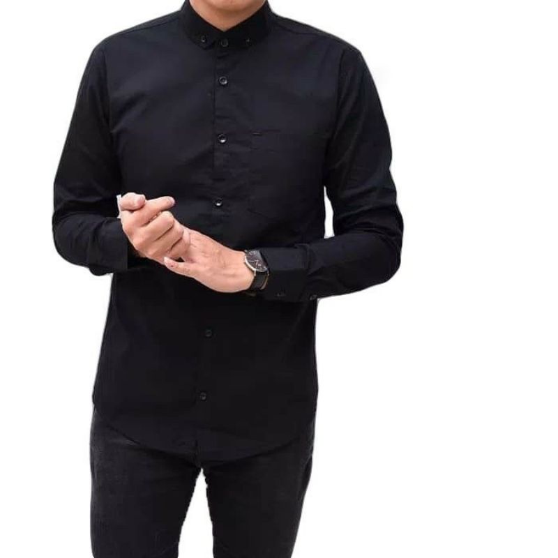 Kemeja Polos Pria Slimfit Panjang Maroon Putih Hitam Navy Abu muda abu Tua Biru Softblue