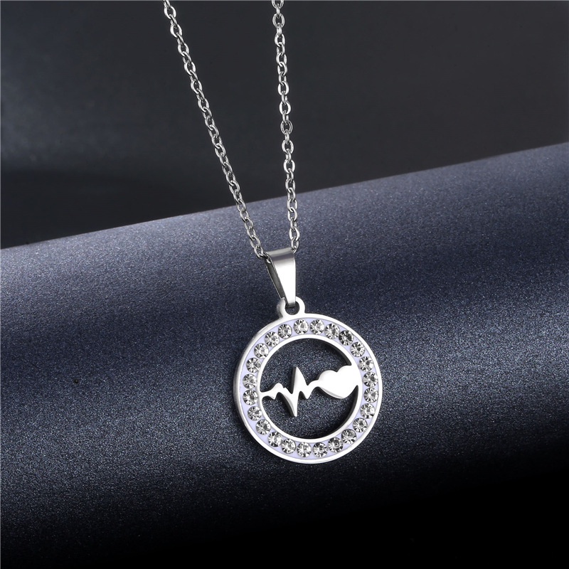 Eropa dan Amerika trendi perhiasan simple hollow EKG pasangan kalung tanah liat diamond kalung berbe