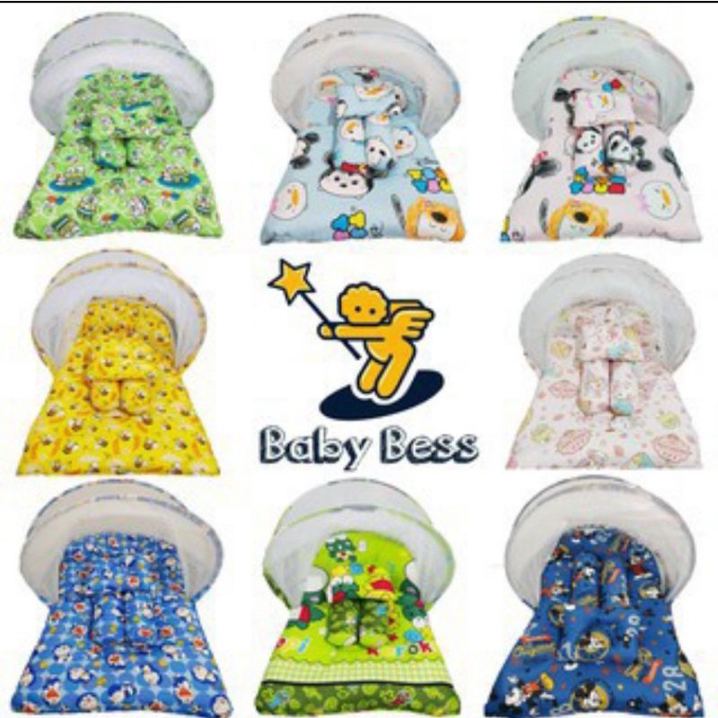 set 4 in 1 perlengkapan tidur bayi  kasur kelambu guling banta / kasur bess kelambu/ kasur baby bes