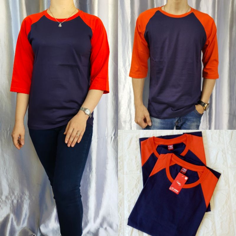 kaos reglan polos NAVY lengan OREN 3/4 uk M L XL XXL dewasa