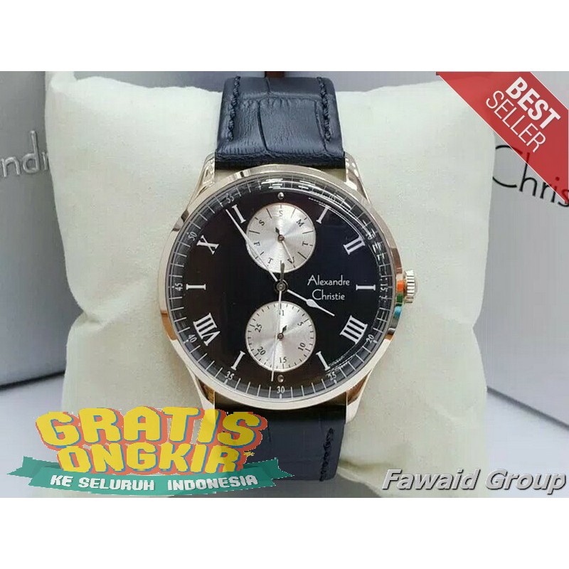 Best Seller Jam tangan Pria ALEXANDRE CHRISTIE AC 6437 PRIA SOFT ROSEGOLD BLACK ORIGINAL