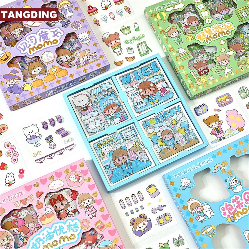 【COD Tangding】100pcs / Set Stiker Motif Kartun Hati / Bunga / Bintang / Hati / Bulat / Bulat / Bulat / Bulat / Persegi Untuk Dekorasi Pekerjaan Tangan