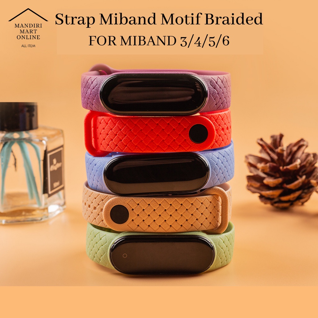 Strap MiBand 3/4/5/6 Strap Silicone  Motif Braided Tali Pengganti Xiaomi Mi Band 3/4/5/6 Warna Polos Braided