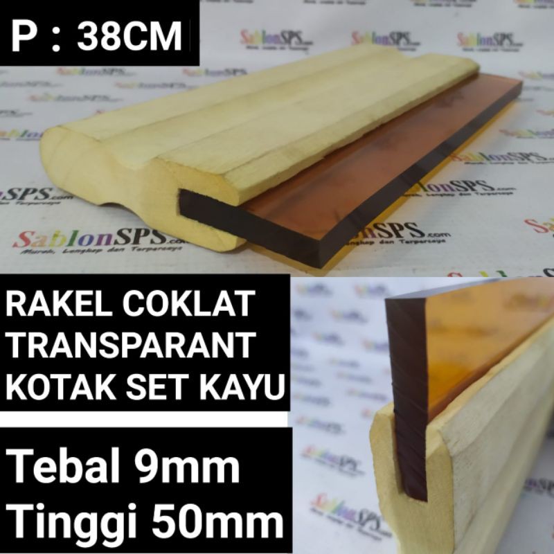 RAKEL SABLON COKLAT TRANSPARANT KOTAK 9X50MM SET GAGANG KAYU P. 38CM