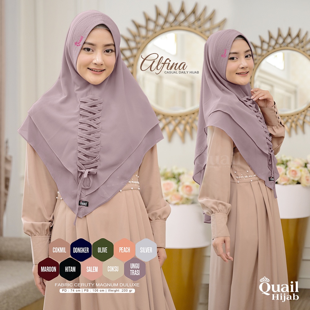 Jilbab Alfina Bahan Ceruty ori Quail Hijab
