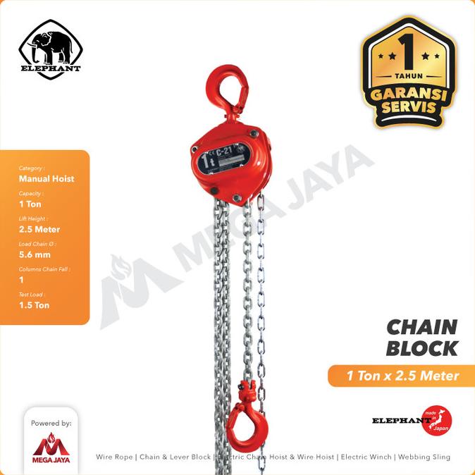 Chain Block / Takel 1 Ton X 2.5 Meter Elephant