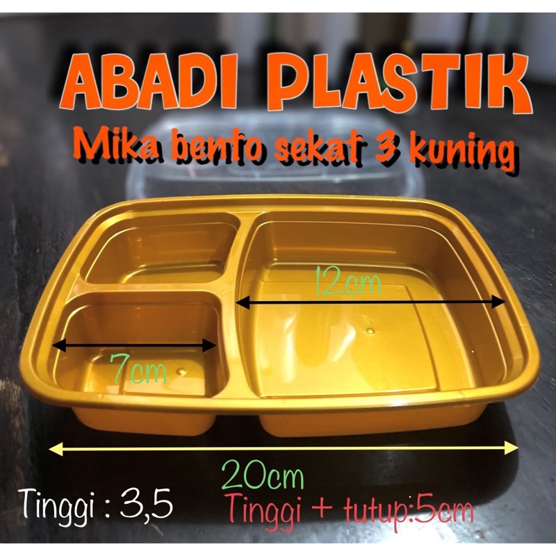 MIKA BENTO SEKAT 3 KUNING/ KOTAK NASI BENTO/BOX NASI