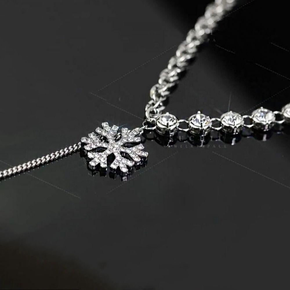 NEEDWAY Snowflake Kalung Geometris Sederhana Panjang Sweater Rantai Rumbai Berlian Imitasi Gadis Wanita Sweater Chain