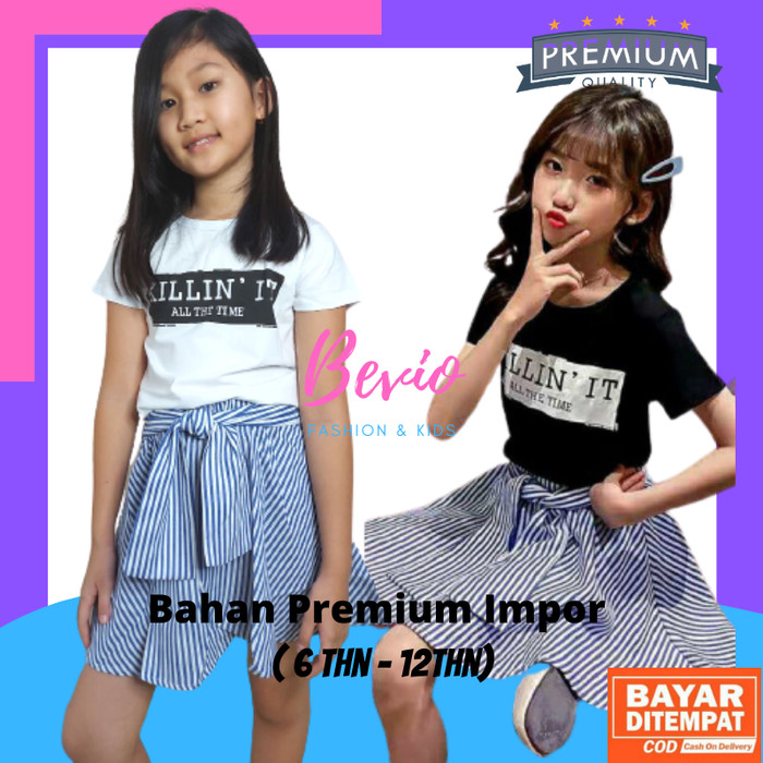 Setelan Anak Perempuan Import Baju Rok Kaos Premium Cewek 6-12 Tahun Fashion Korea Kekinian