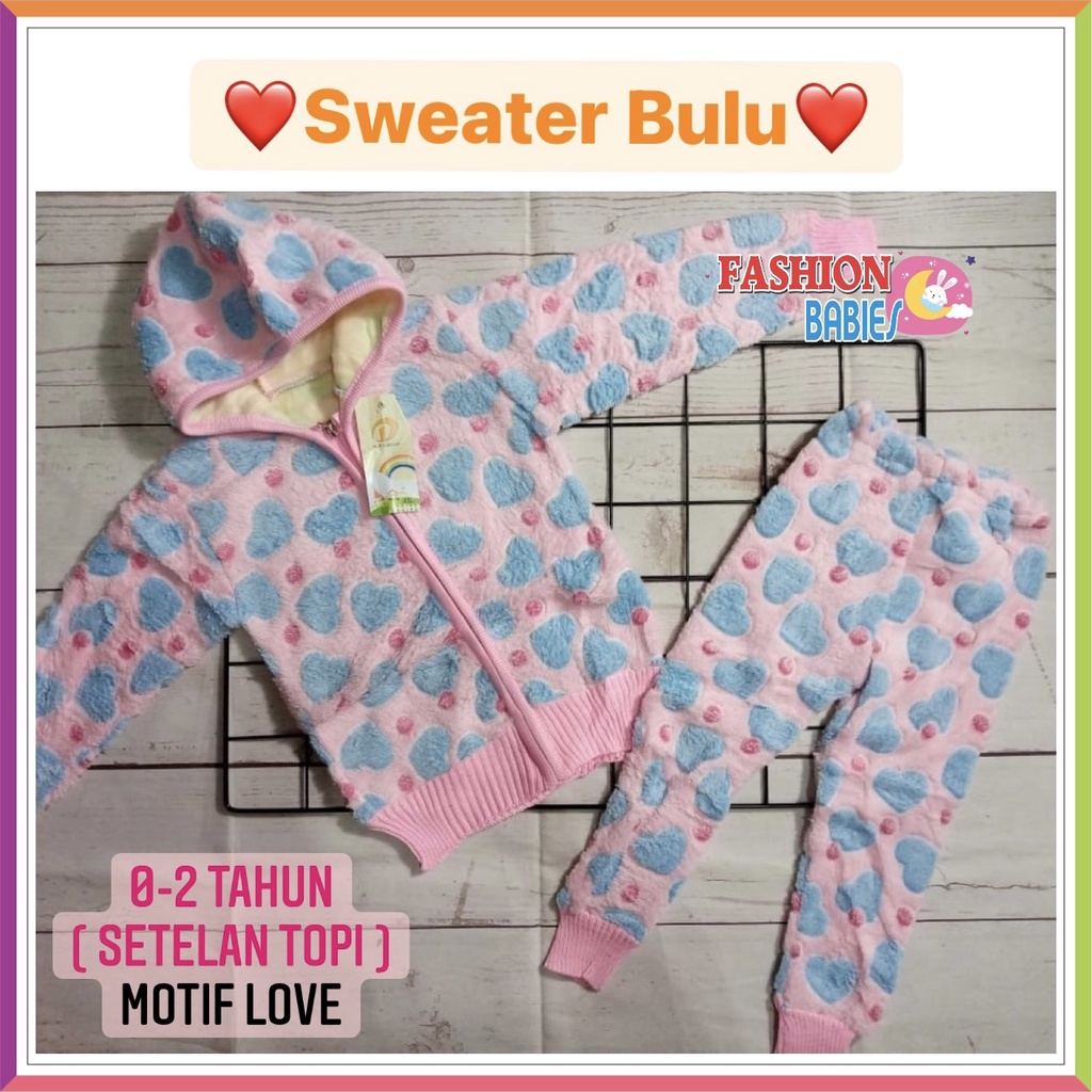 ❤ Fashionbabies ❤ SETELAN BULU IMPORT TOPI 0-2 TH MOTIF BARU