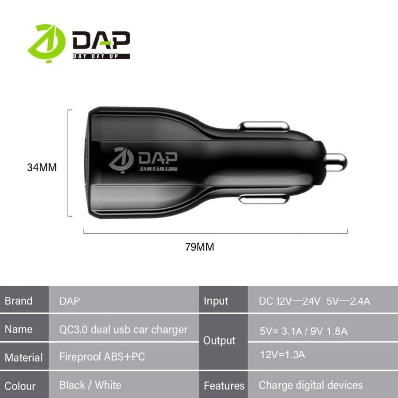 Car Charger DAP 20w Type-C Pd+Usb Quick Charge 3.0 – D-C3.ON