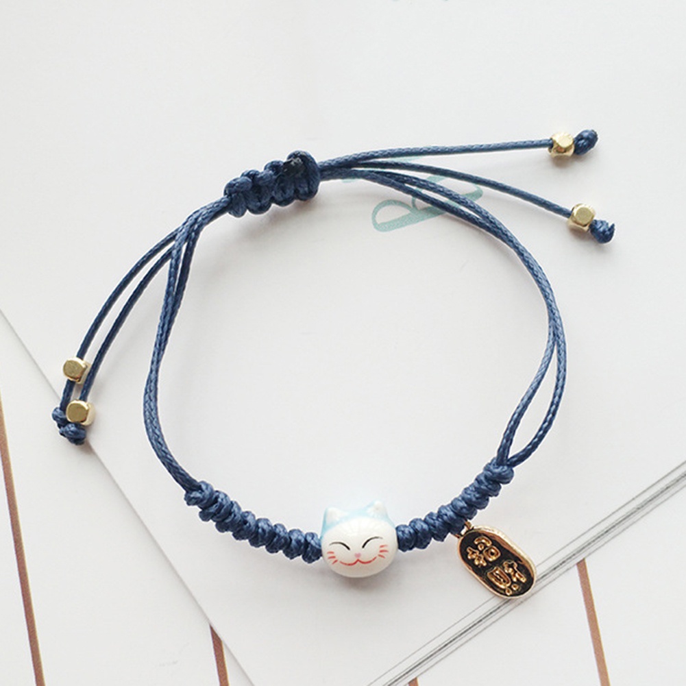 Hu Hu Hu Hu Hu Alat Bantu Pasang Kacamata♡ Gelang Tali Kepang Dengan Charm Kucing Keberuntungan Untuk Priawanita