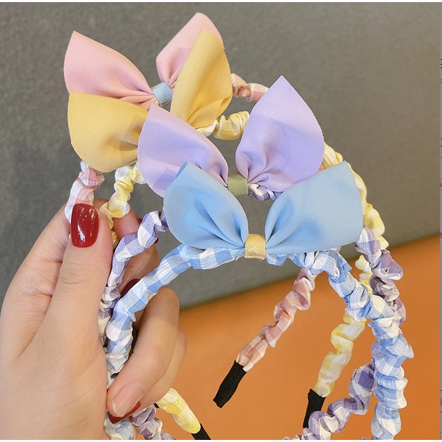 Bando Scrunchie Korea Perempuan Dewasa Pita Motif Kotak Aksesoris Rambut Bandana kualitas terbaik AK208