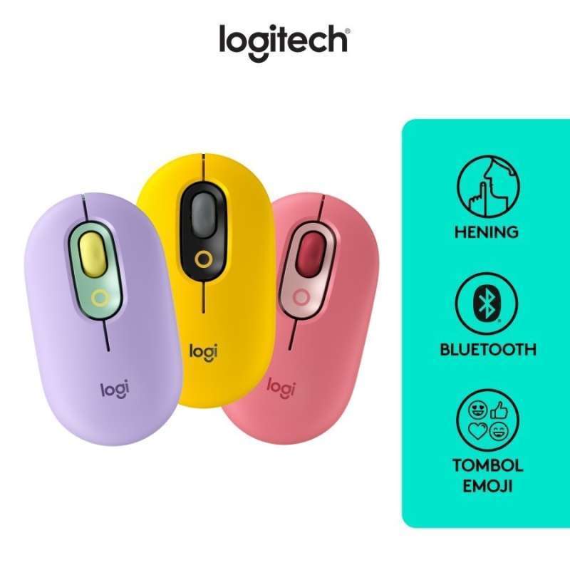 Mouse Logitech POP with Emoji Keys Wireless Bluetooth Silent Daydream Mint &amp; Ungu