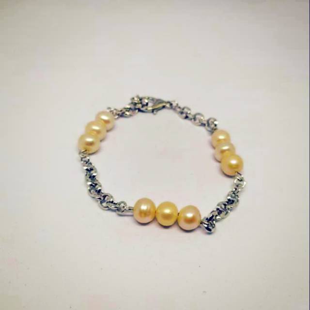 Gelang mutiara air tawar lombok asli rangka silver