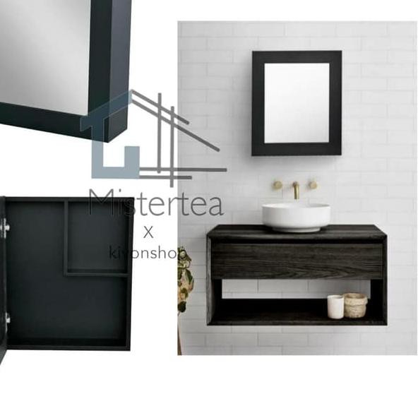 DI-114>> RAK CERMIN / MIRROR CABINET / KACA TOILET / KACA KAMAR MANDI MERK ZYO - Hitam