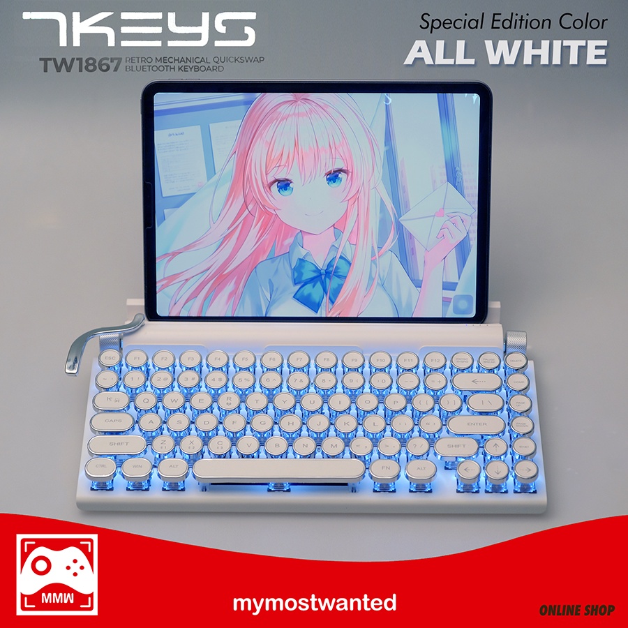 RETRO BLUETOOTH MECHANICAL KEYBOARD Typewriter ALL WHITE TW1867