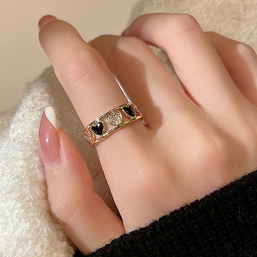 Hu Hu Hu Hu Hu Alat Bantu Pasang Kacamata♡ Cincin Bentuk Hati Geometris Model Hollow Bahan Tembaga Untuk Pesta