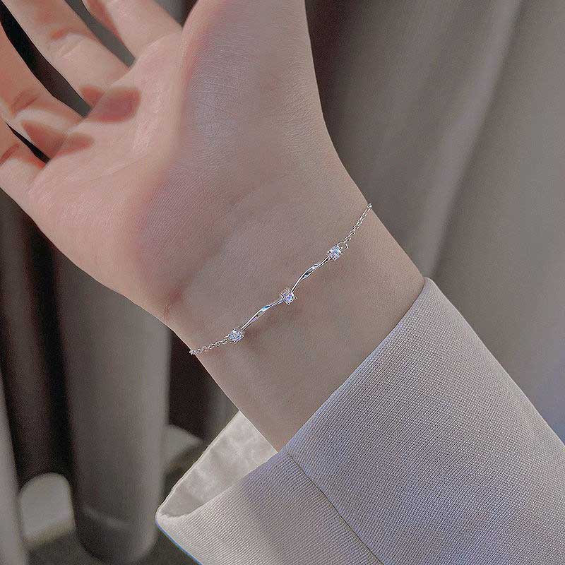 Gelang Rantai Bahan S925 Sterling Silver Aksen Zircon Gaya Korea Untuk Wanita