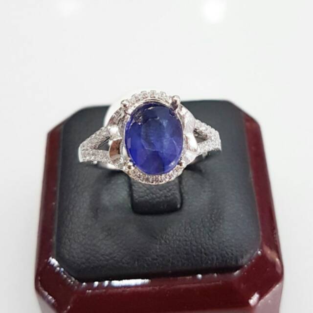 Cincin perak 925 wanita batu blue safir cutting natural CPW01