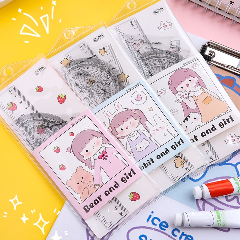 Cartoon Girl&amp;Animal Series Ruler Set Student Portable Measuring Tools