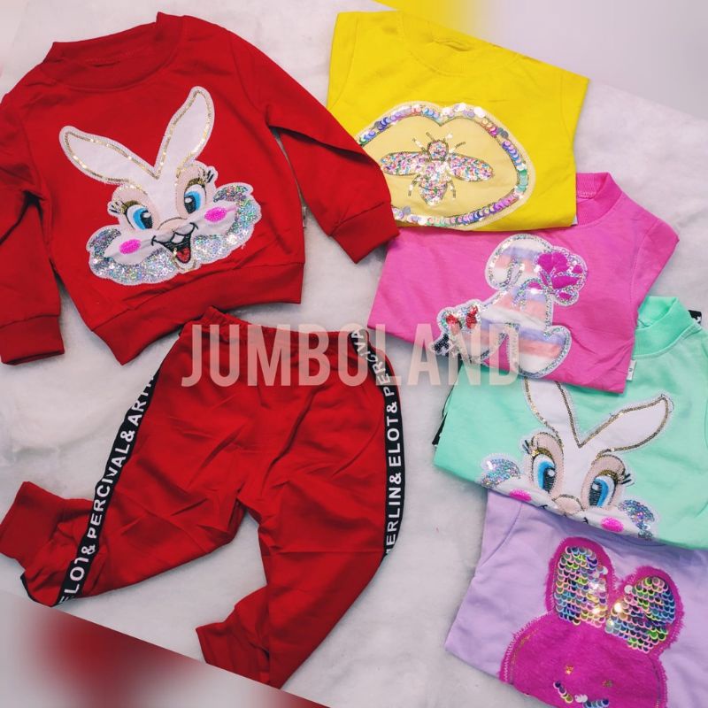 setelan sweater panjang anak perempuan cewek setelan training import