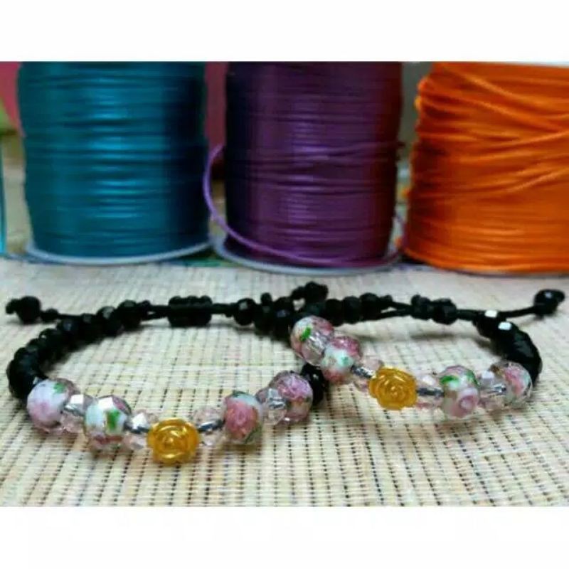 Gelang kristal glassbeads mawar emas HongKong 24k