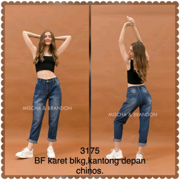 #4264 M&B BOYFRIEND JEANS PINGGANG KARET BELAKANG EXTRA JUMBO
