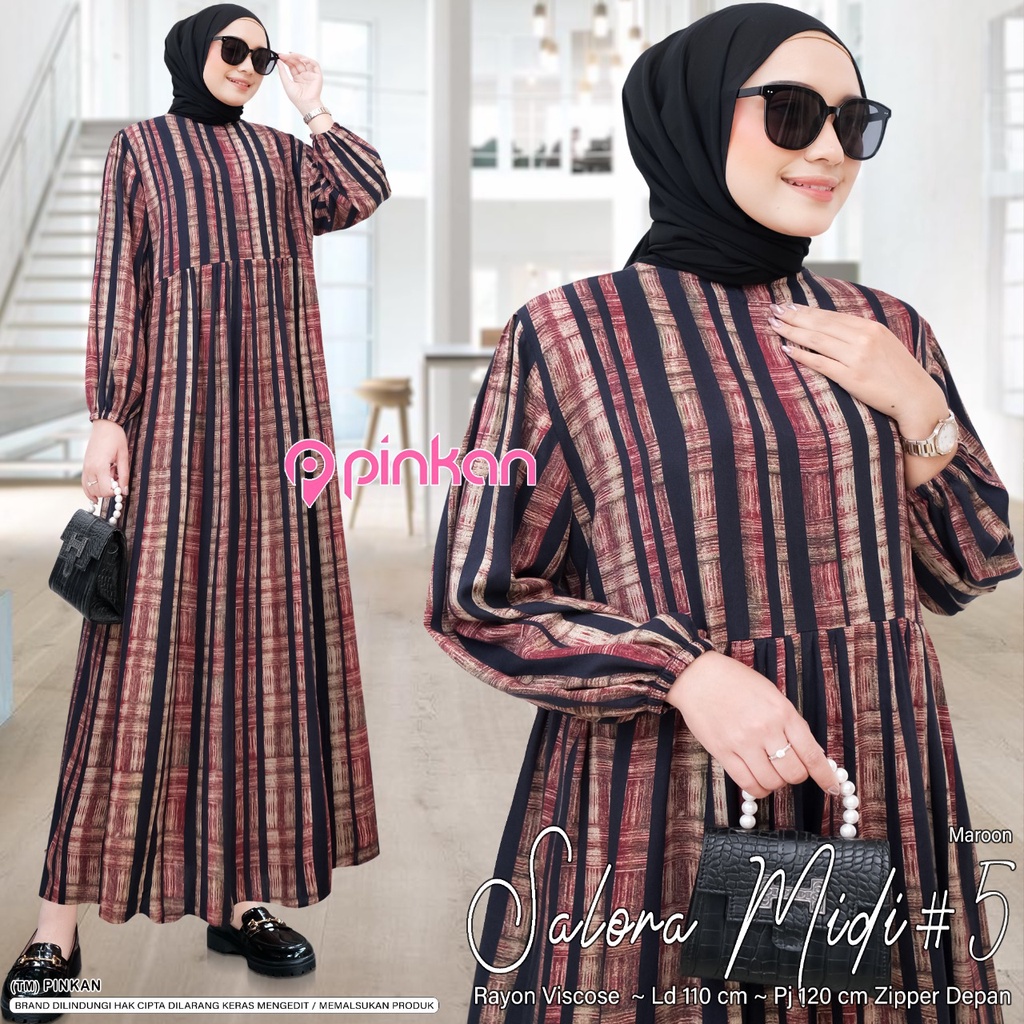 PINKAN Gamis SALORA #5 Rayon Premium Midi Terbaru Dress Kondangan Murah Terlaris Midi Jumbo Baju Mus