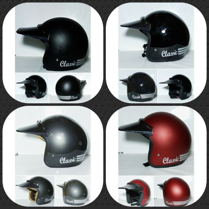Hlm Bogo Retro Classic Polos Helm Pria wanita Dewasa SNI Murah Helem Klasik Clasic Hlem Full Leher