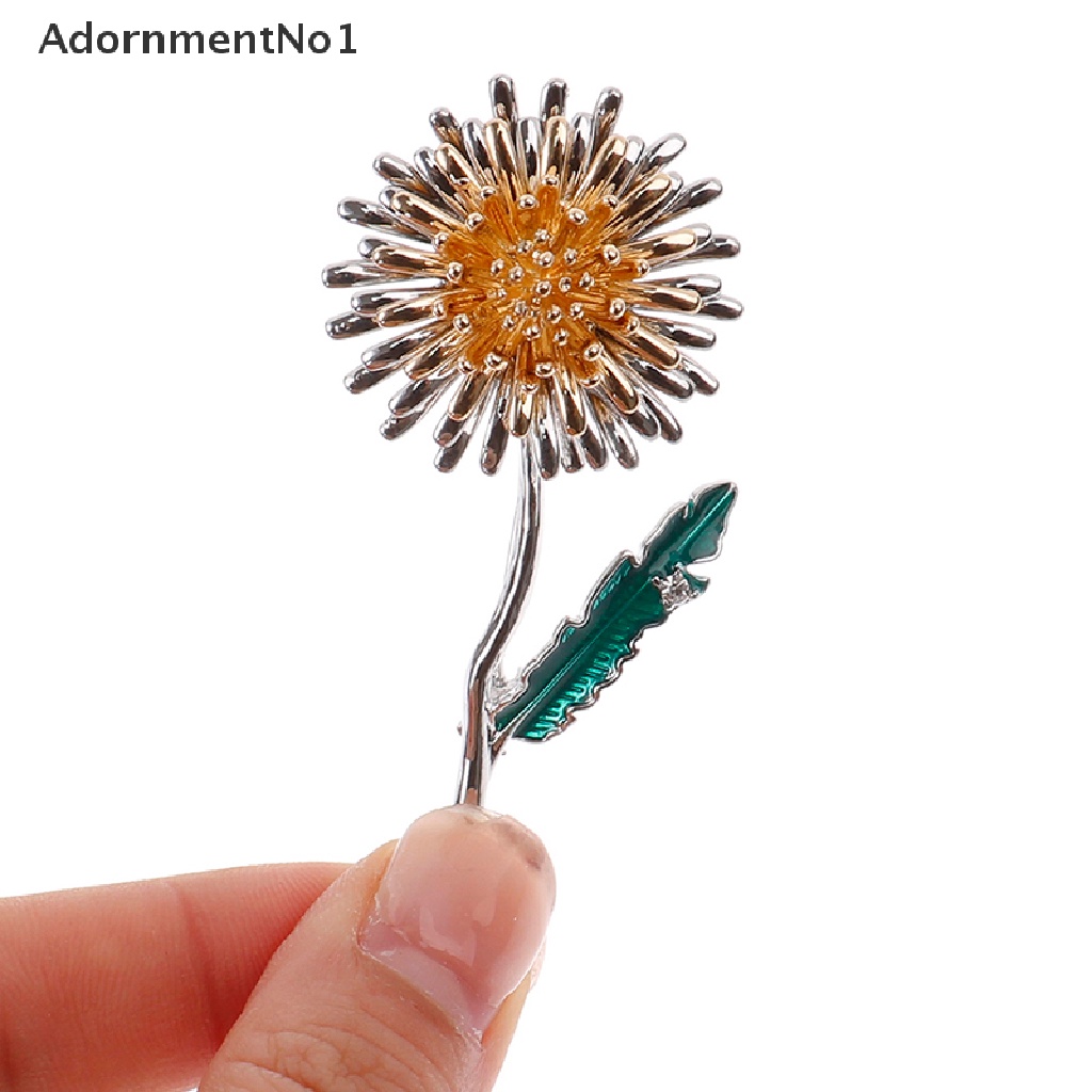 (AdornmentNo1) Bros / Pin Enamel Bentuk Bunga Dandelion + Daun Hijau + Kuning Untuk Aksesoris Wanita / Pesta / Hadiah