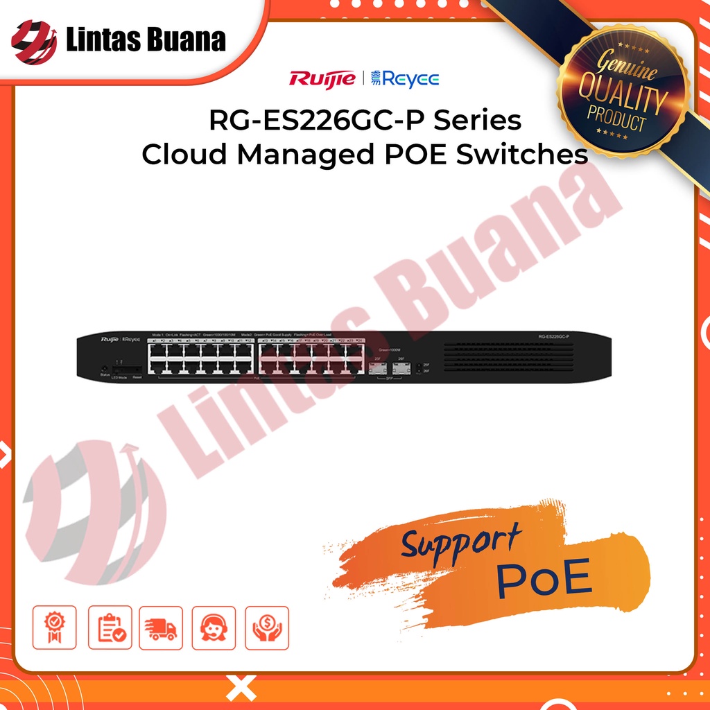 Ruijie Reyee Switch RG-ES226GC-P, 26-Port Gigabit Smart Cloud Mananged PoE Switch