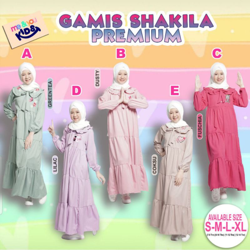 Gamis shakila premium by me & you Kids /umur 7 tahun-14 tahun/me and you/