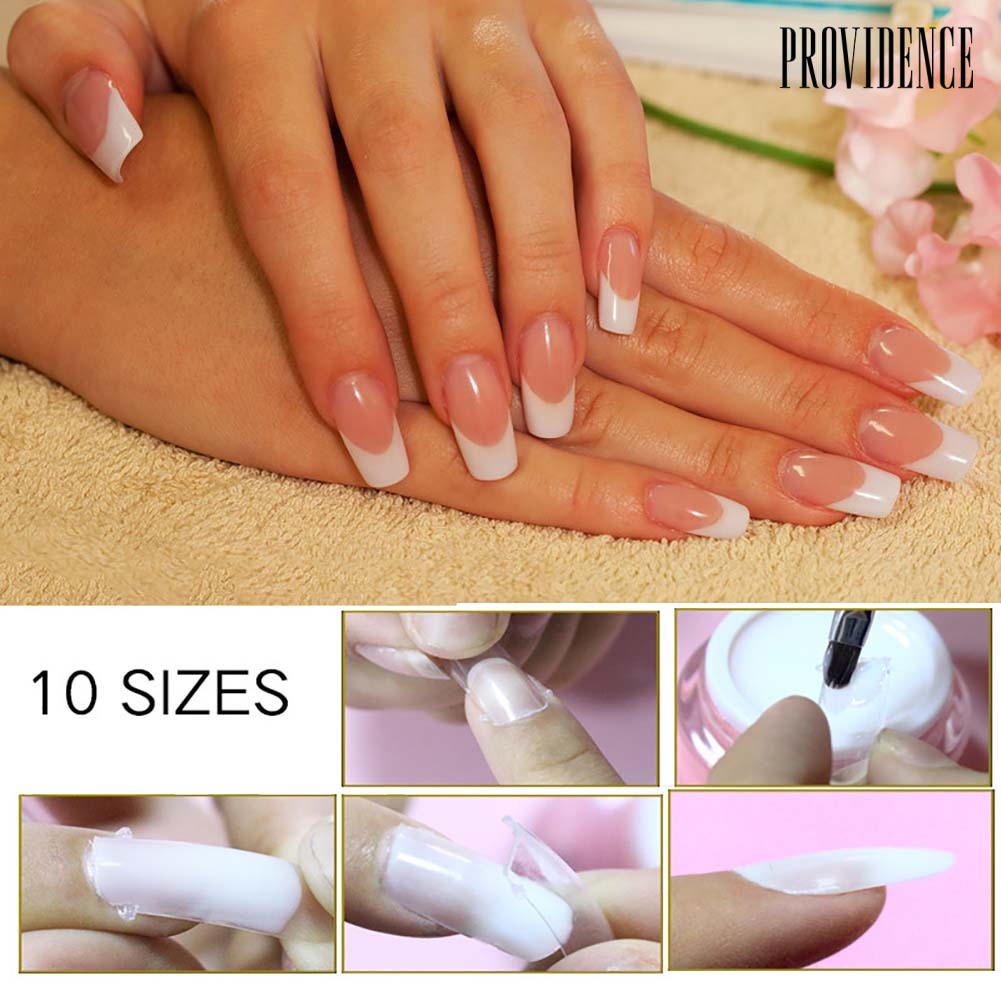 Providence 100Pcs Acrylic Fake Nails Builder Tool Kit Artificial Fingernails Clear Full Tips