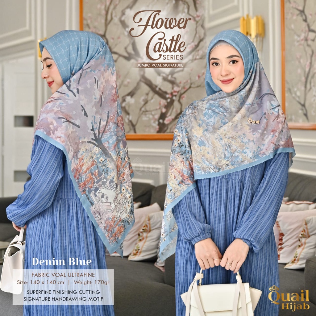 Hijab Segiempat Jumbo Voal Ultrafine Motif Flower Castle Voal Premium Original Quail Hijab